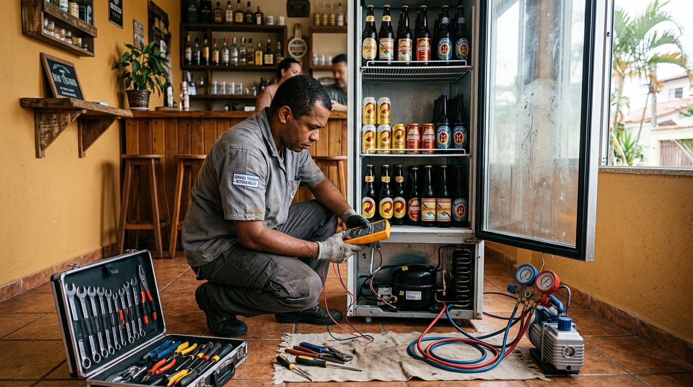 Substituição de termostato de cervejeira em serviço técnico em São José dos Campos‑SP