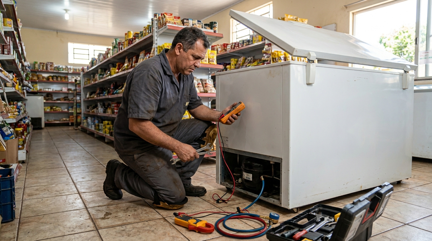 Substituição de termostato de freezer em visita técnica em São José dos Campos‑SP